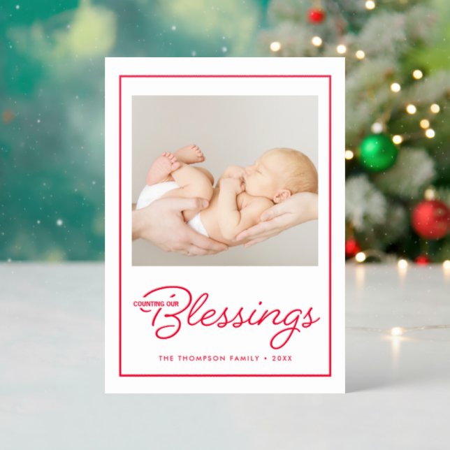Letterpress Counting Our Blessings Newborn Photo  Letterpress Photo Cards (Front (Into))