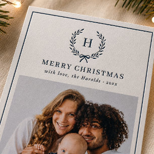 Letterpress Family Monogram Christmas Wreath Photo Cards