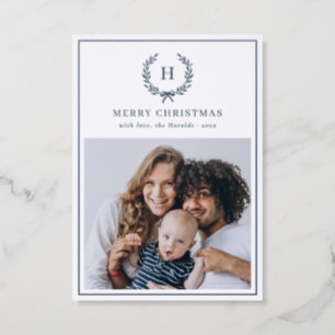 Letterpress Family Monogram Christmas Wreath Photo Cards