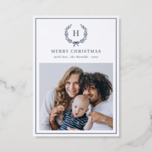 Letterpress Family Monogram Christmas Wreath Photo Letterpress Photo Cards