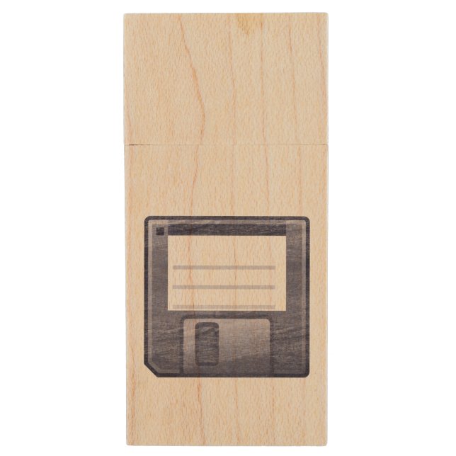 Letterpress Floppy Disk Wood USB Flash Drive (Front Vertical)