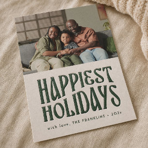 Letterpress Happiest Holidays Fun Retro Christmas Photo Cards