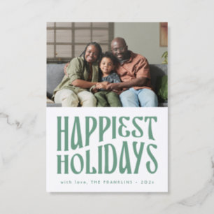 Letterpress Happiest Holidays Fun Retro Christmas Photo Cards