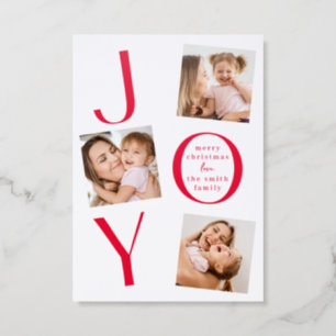 Letterpress Joy Modern 3 Photo Christmas Holiday Cards
