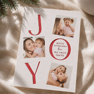 Letterpress Joy Modern 3 Photo Christmas Holiday Cards