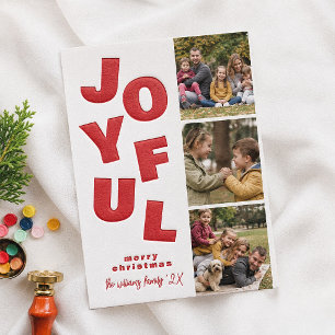 Letterpress Joyful Boho 3 Photo Booth Christmas Cards