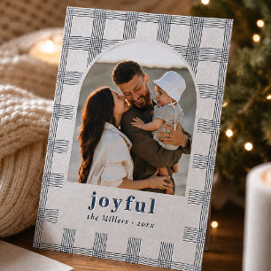 Letterpress Joyful Plaid Arch Photo Christmas Cards