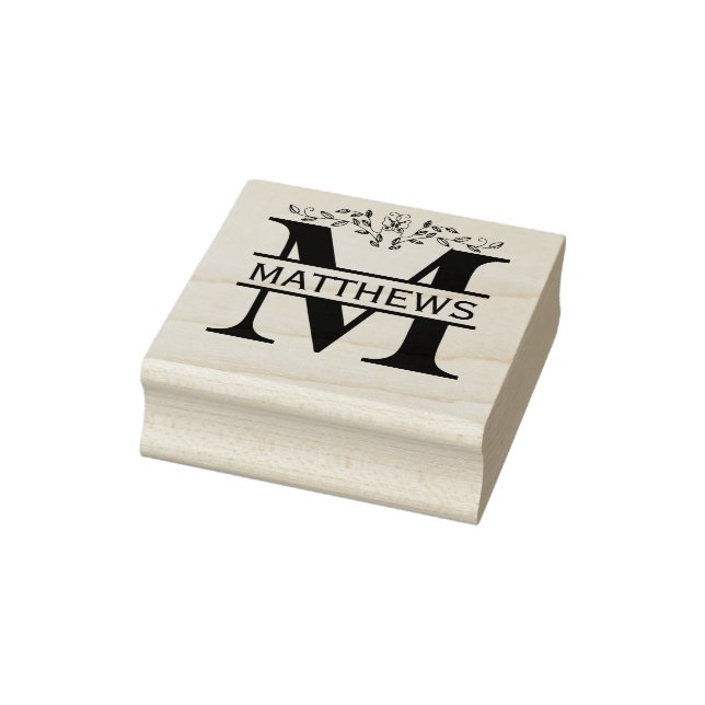 Letterpress M butterfly Leaves Split Monogram  Rubber Stamp (Stamp)
