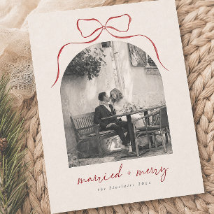 Letterpress Married & Merry Bow Arch Christmas Photo Cards