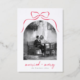 Letterpress Married & Merry Bow Arch Christmas Photo Cards
