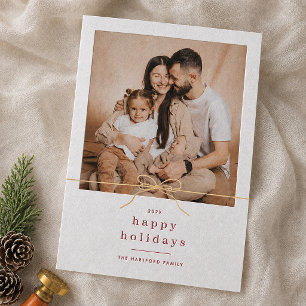 Letterpress Minimalist Gold Bow Christmas Photo Cards