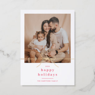 Letterpress Minimalist Gold Bow Christmas Photo Letterpress Photo Cards
