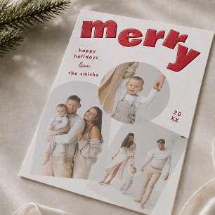 Letterpress Modern Merry Arch Christmas Collage Photo Cards