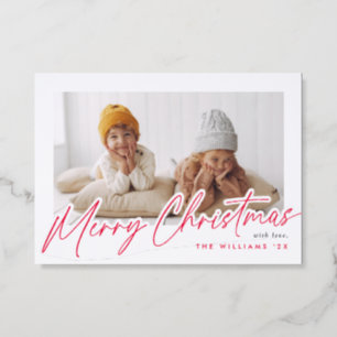 Letterpress Modern Merry Christmas Script Holiday Photo Cards