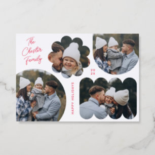 Letterpress Playful Shapes Christmas Photo Collage Letterpress Photo Cards