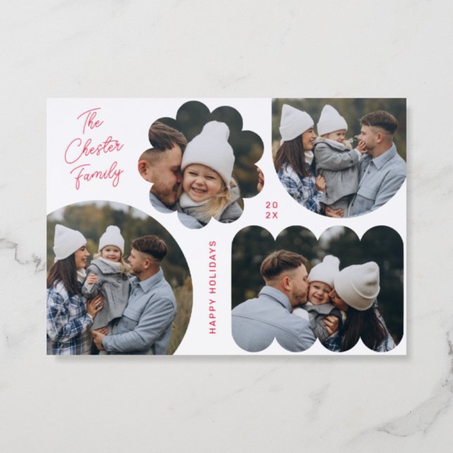 Letterpress Playful Shapes Christmas Photo Collage Letterpress Photo Cards (Front)