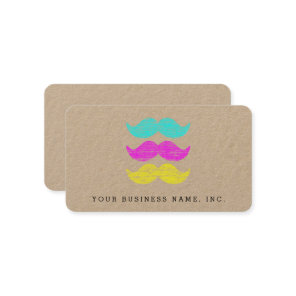 Letterpress Style CMY Mustaches Kraft Business Card