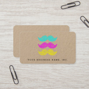 Letterpress Style CMY Mustaches Kraft Business Card