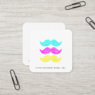 Letterpress Style CMY Mustaches Square Business Card