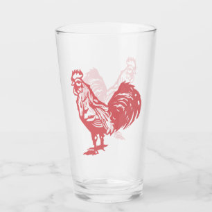 Letterpress Style Red Rooster Glass