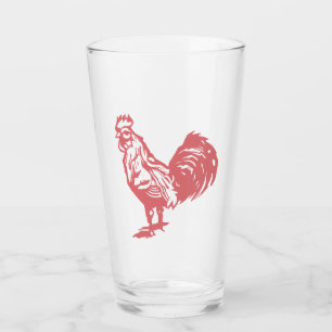 Letterpress Style Red Rooster Glass