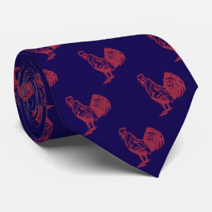 Letterpress Style Red Rooster Neck Tie