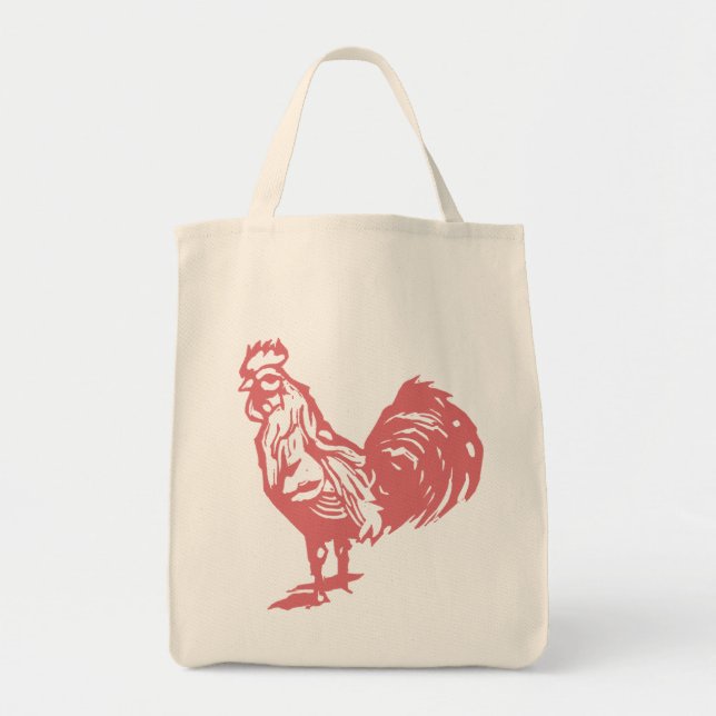 Letterpress Style Red Rooster Tote Bag (Front)
