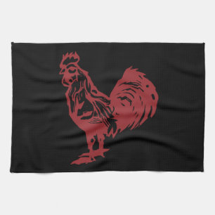 Letterpress Style Red Rooster Towel