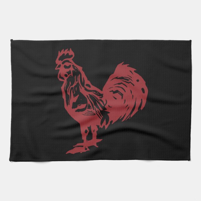 Letterpress Style Red Rooster Towel (Horizontal)