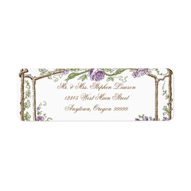 Letterpress Style Vintage Faux Bois Trellis Purple Label (Front)