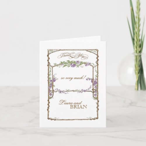 Letterpress Style Vintage Faux Bois Trellis Purple Thank You Card