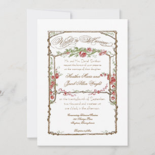 Letterpress Style Vintage Faux Bois Trellis - Red Invitation