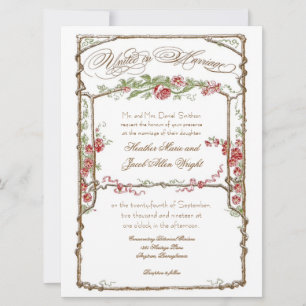 Letterpress Style Vintage Faux Bois Trellis - Red Invitation