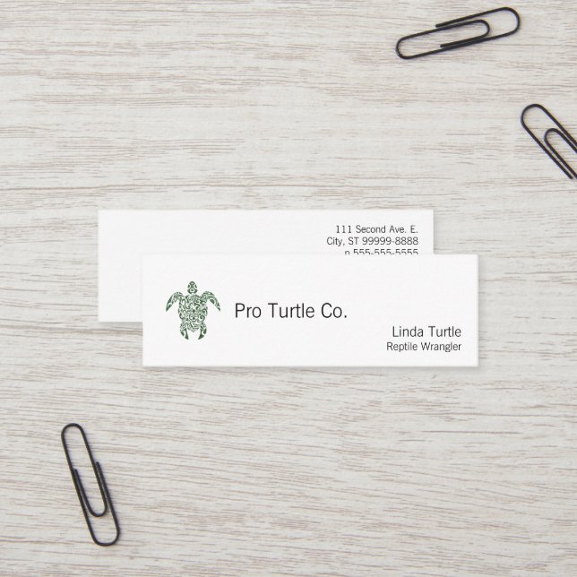 Letterpress Tribal Style Turtle Mini Business Card (Front/Back In Situ)