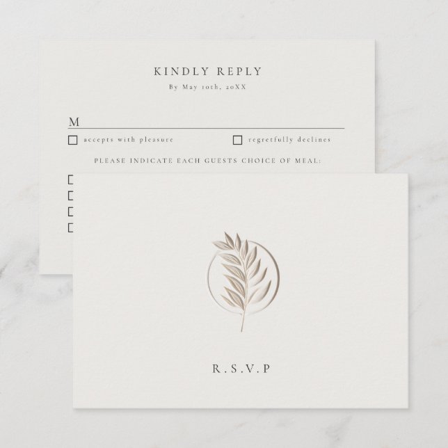 Letterpress twig ivory wedding meal choices RSVP Card (Front/Back)