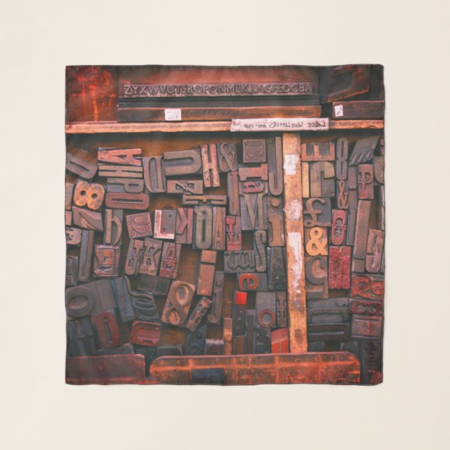 Letterpress Type Setting Fonts Orange Brown Scarf (Front)