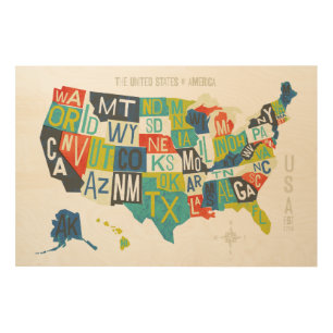 Letterpress USA Map Wood Wall Decor