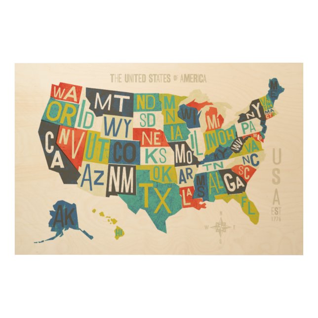 Letterpress USA Map Wood Wall Decor (Front)