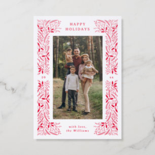 Letterpress Winter Botanical Christmas Holiday Letterpress Photo Cards