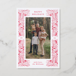 Letterpress Winter Botanical Christmas Holiday Photo Cards