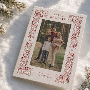 Letterpress Winter Botanical Christmas Holiday Photo Cards