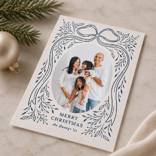 Letterpress Winter Bow Elegant Botanical Christmas Photo Cards