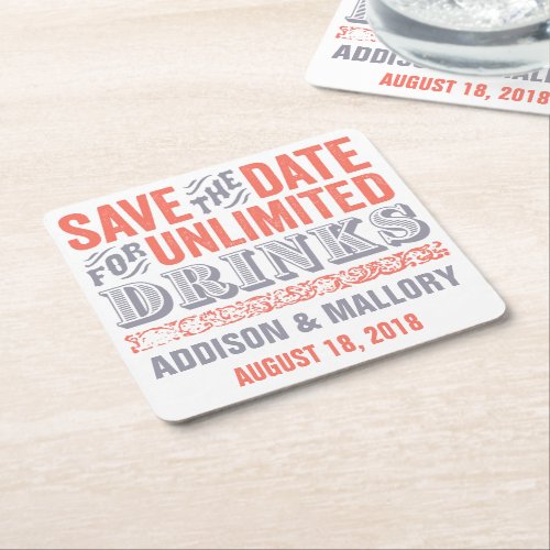 Letterprint Unlimited Drinks Save the Date Coaster