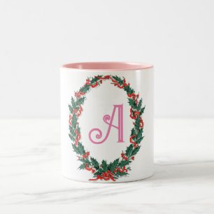 Letters Colorful Spring Flowers Wreath Watercolor Two-Tone Coffee Mug