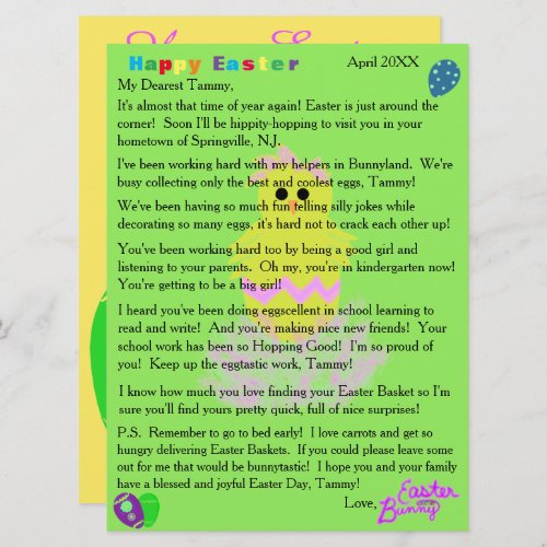 Letters from Easter Bunny Yellow Pink Chick Egg Holiday Card