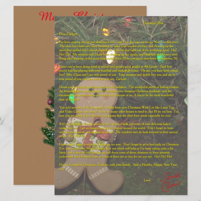 Letters from Santa Gingerbread Man Christmas Tree Holiday Card (Front/Back)