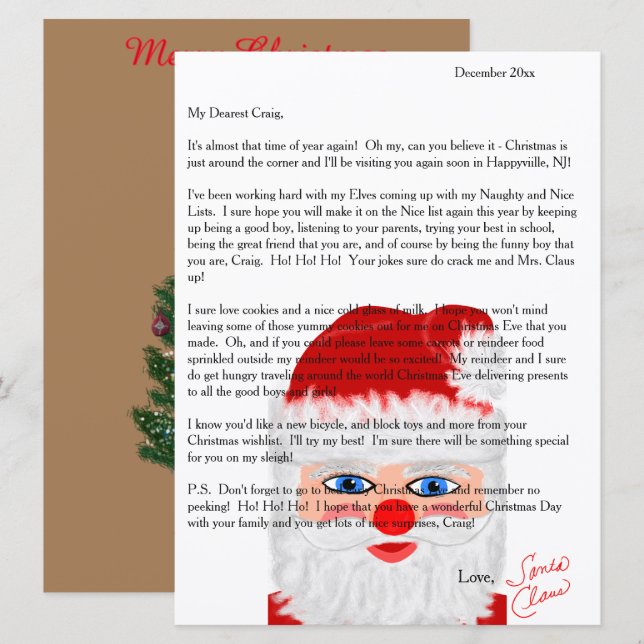 Letters from Santa Personalized Letter Holiday Card (Front/Back)