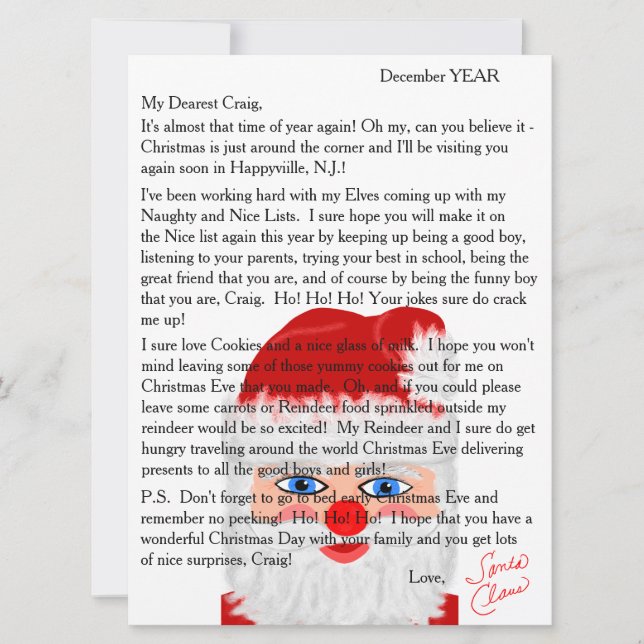 Letters from Santa Personalized Letter Holiday Card (Front)