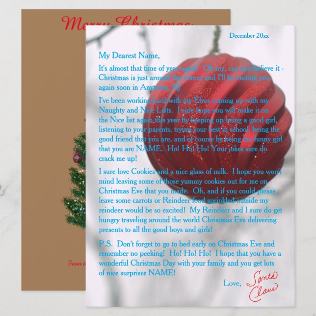 Letters from Santa Red Ornament Holiday Card (Front/Back)