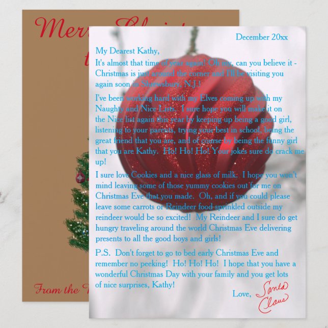 Letters from Santa Red Ornament Holiday Card (Front/Back)